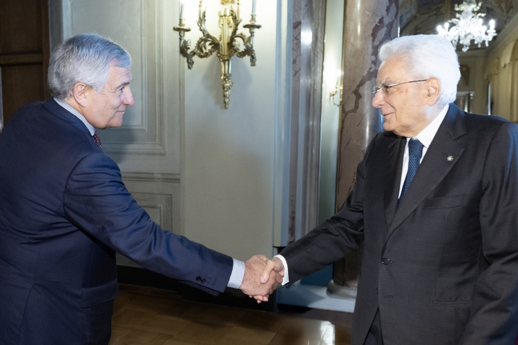 Il Presidente della Repubblica Sergio Mattarella con Antonio Tajani, Vice Presidente del Consiglio dei Ministri - Ministro degli Affari Esteri e della Cooperazione Internazionale, in occasione dell'incontro con i Ministri ed altri membri del Governo, in vista del Consiglio Europeo
