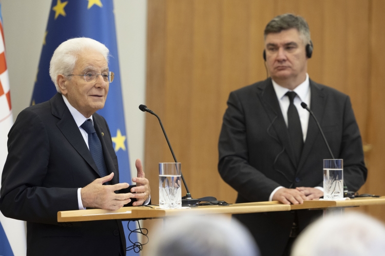 Il Presidente della Repubblica Sergio Mattarella con Zoran Milanović, Presidente della Repubblica di Croazia, durante le dichiarazioni alla stampa
