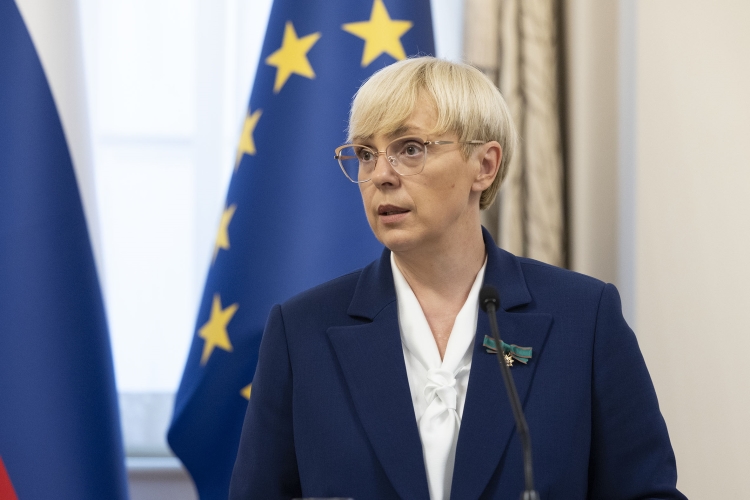 La Presidente della Repubblica di Slovenia Nataša Pirc Musar durante la conferenza stampa, in occasione della Visita Ufficiale del Presidente Mattarella nella Repubblica di Slovenia