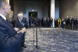 Il Presidente Mattarella incontra il personale dell’Ambasciata d’Italia a Lubiana, una rappresentanza delle Istituzioni italiane e della collettività italiana 
