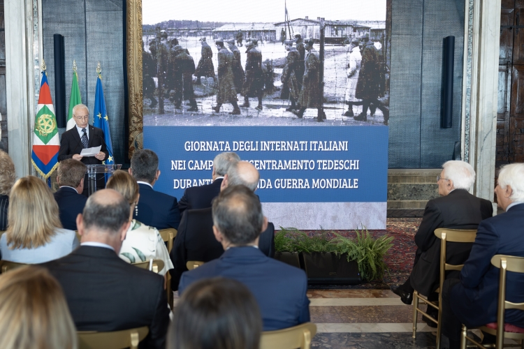 Il Presidente della Repubblica Sergio Mattarella in occasione della cerimonia della 1^ Giornata degli Internati italiani nei campi di concentramento tedeschi durante la seconda Guerra mondiale
