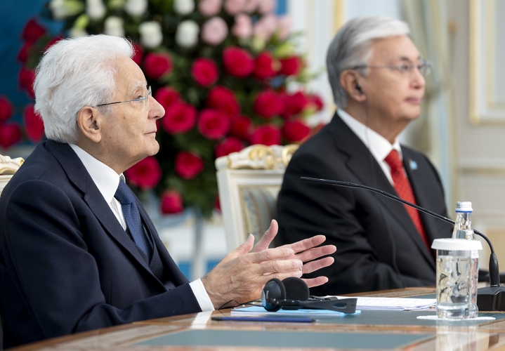Il Presidente della Repubblica Sergio Mattarella nel corso delle dichiarazioni alla stampa, a margine dell'incontro con il Presidente della Repubblica del Kazakhstan, Kassym-Jomart Tokayev
