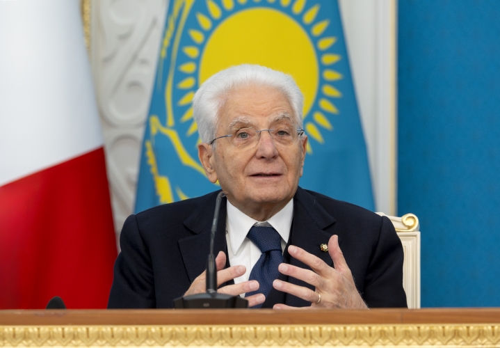 Il Presidente della Repubblica Sergio Mattarella nel corso delle dichiarazioni alla stampa, a margine dell'incontro con il Presidente della Repubblica del Kazakhstan, Kassym-Jomart Tokayev