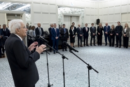 Il Presidente della Repubblica Sergio Mattarella nel corso dell'incontro con una rappresentanza della comunità italiana
