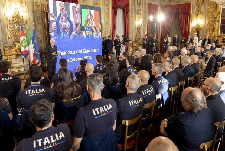 Il Presidente Sergio Mattarella rivolge il suo indirizzo di saluto in occasione dell'incontro con le nazionali di pallavolo femminile e maschile vincitrici dei rispettivi Campionati del mondo