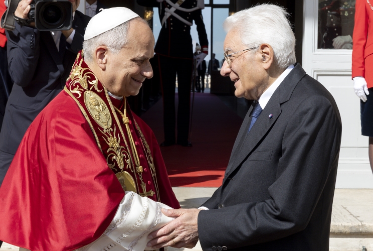 Il Presidente Sergio Mattarella e Sua Santità Leone XIV al termine della visita ufficiale