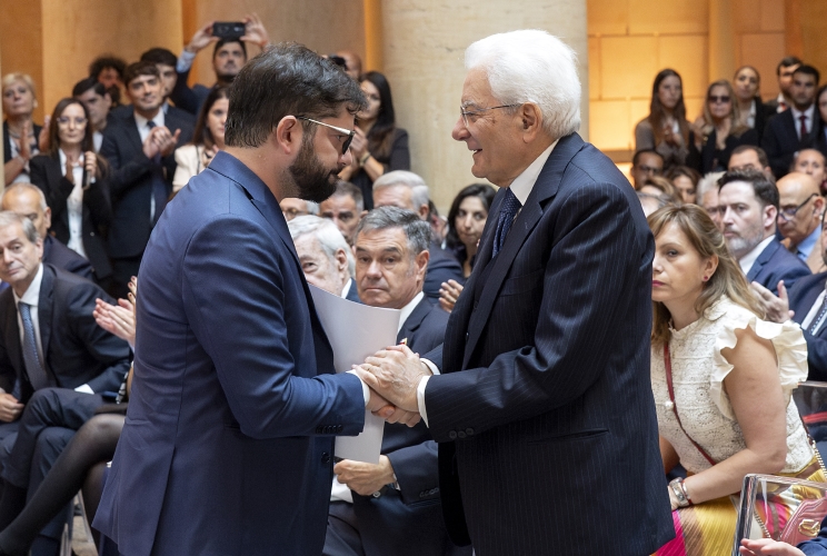 Il Presidente Sergio Mattarella con Gabriel Boric Font, Presidente della Repubblica del Cile, al termine del Seminario di studio dedicato alla figura di Bernardo Leighton, promosso dall’Ambasciata del Cile in Italia in collaborazione con la Fondazione Occorsio