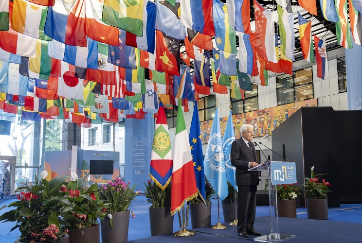 Il Presidente Sergio Mattarella rivolge il suo indirizzo di saluto in occasione dell'intervento alla cerimonia di inaugurazione del Museo e Rete per l'Alimentazione e l'Agricoltura (MuNe) nella ricorrenza degli 80 anni della FAO
