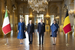 Il Presidente della Repubblica Sergio Mattarella e la Sig.ra Laura con Sua Maestà il Re dei Belgi Filippo e Sua Maestà la Regina Mathilde