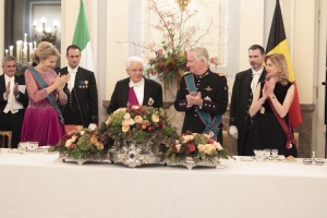 Il Presidente della Repubblica Sergio Mattarella e la Sig.ra Laura con Sua Maestà il Re dei Belgi Filippo e Sua Maestà la Regina Mathilde