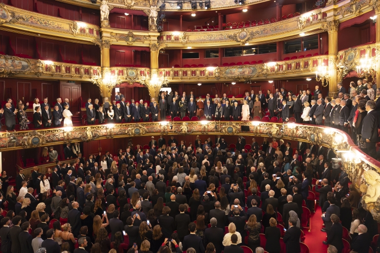 Il Presidente della Repubblica Sergio Mattarella e la Sig.ra Laura al Teatro La Monnaie con Sua Maestà il Re dei Belgi Filippo e Sua Maestà la Regina Mathilde
