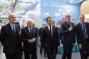 Il Presidente della Repubblica Sergio Mattarella visita l’Innovation Hub, in occasione della cerimonia in occasione del 65° anniversario dell’Aeroporto “Leonardo Da Vinci” di Roma Fiumicino 
