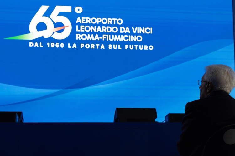 Il Presidente della Repubblica Sergio Mattarella in occasione della cerimonia in occasione del 65° anniversario dell’Aeroporto “Leonardo Da Vinci” di Roma Fiumicino 
