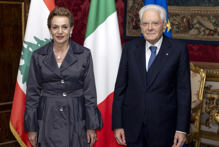 Il Presidente Sergio Mattarella con S.E. Carla Jazzar, nuovo Ambasciatore della Repubblica Libanese, in occasione della Presentazione delle Lettere credenziali