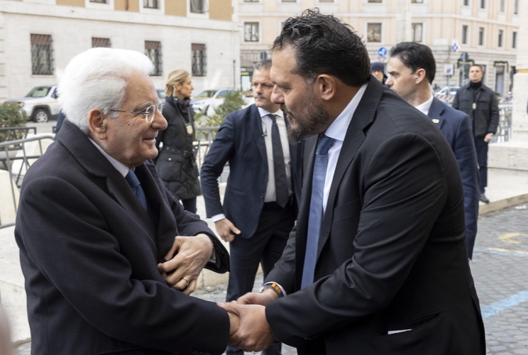 Il Presidente della Repubblica Sergio Mattarella con Gianluigi De Palo, Presidente della Fondazione per la Natalità, in occasione della V Edizione degli Stati generali della Natalità.
