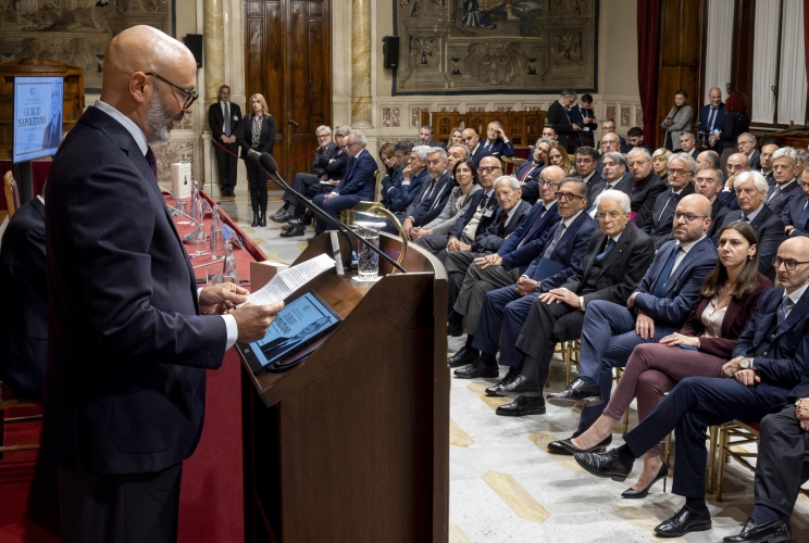 Il Presidente Sergio Mattarella nel corso della cerimonia di presentazione dei discorsi parlamentari di Giorgio Napolitano nel centenario dalla nascita