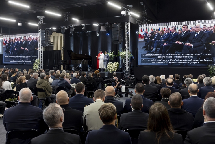 Il Presidente della Repubblica Sergio Mattarella alla cerimonia ufficiale in memoria delle vittime dell'incendio di Crans-Montana