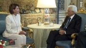 Incontro del Presidente Mattarella con la Leader del Partito Democratico alla Camera dei Rappresentanti del Congresso degli Stati Uniti, Nancy Pelosi