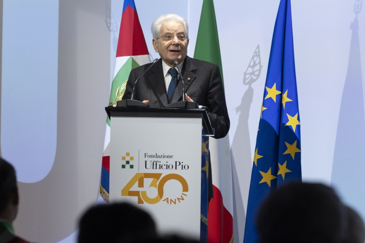 Il Presidente della Repubblica Sergio Mattarella in occasione della cerimonia per il 430° anniversario della Fondazione Ufficio Pio e della Compagnia di San Paolo 
