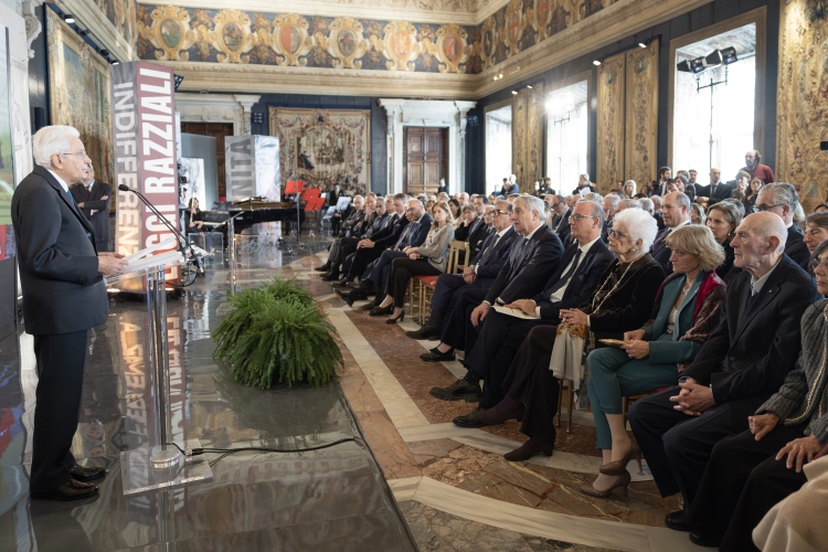 Il Presidente della Repubblica Sergio Mattarella in occasione della celebrazione del "Giorno della Memoria" al Quirinale
