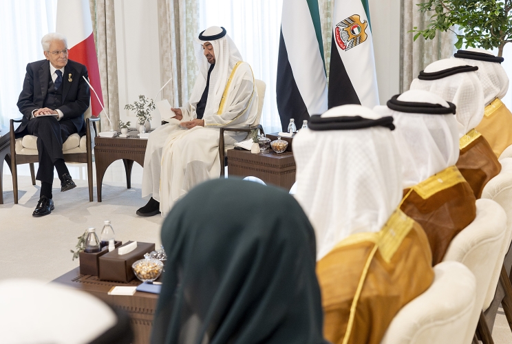 Il Presidente della Repubblica Sergio Mattarella nel corso dei colloqui con il  Presidente degli Emirati Arabi Uniti, Sua Altezza Mohamed bin Zayed al Nahyan
