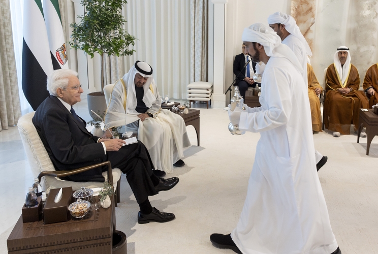 Il Presidente della Repubblica Sergio Mattarella nel corso dei colloqui con il  Presidente degli Emirati Arabi Uniti, Sua Altezza Mohamed bin Zayed al Nahyan