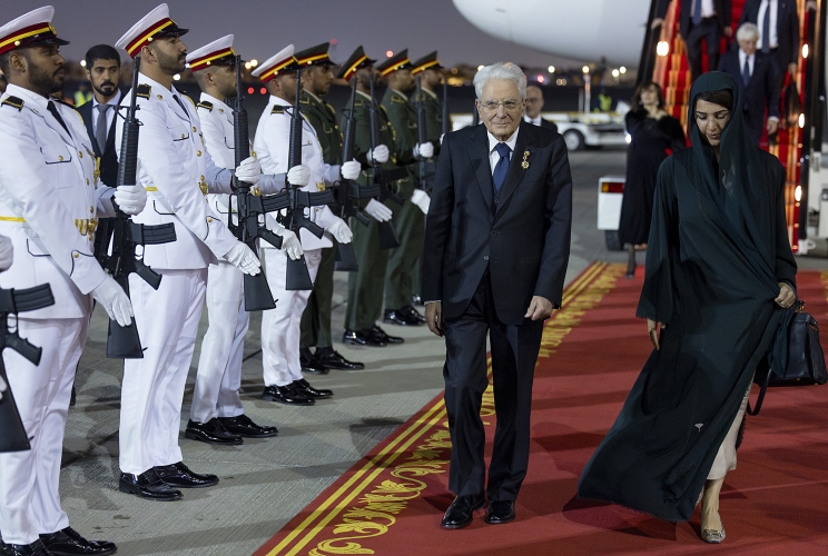 Il Presidente della Repubblica Sergio Mattarella al suo arrivo all'aeroporto di Dubai
