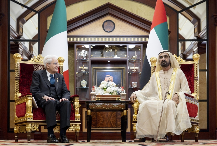 Dubai- Il Presidente della Repubblica Sergio Mattarella in occasione dell'incontro con il Sovrano di Dubai e Vice Presidente e Primo Ministro degli Emirati Arabi Uniti, Sua Altezza Mohammed bin Rashid Al Maktoum