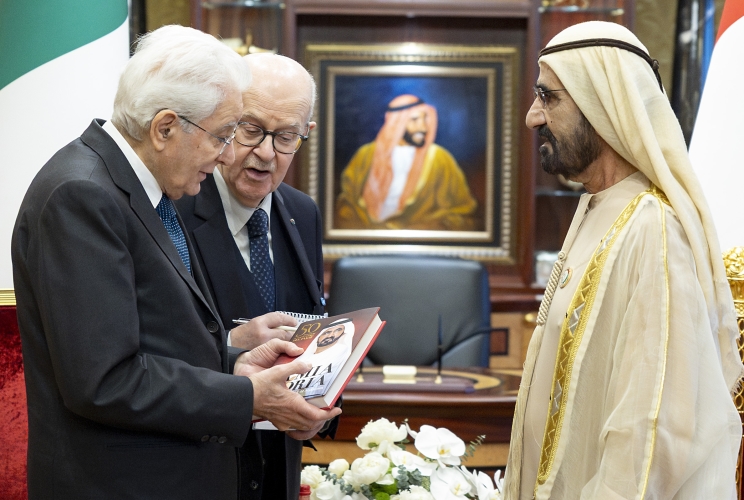 Dubai- Il Presidente della Repubblica Sergio Mattarella in occasione dell'incontro con il Sovrano di Dubai e Vice Presidente e Primo Ministro degli Emirati Arabi Uniti, Sua Altezza Mohammed bin Rashid Al Maktoum