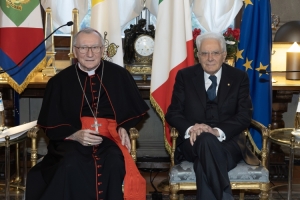 Il Presidente Sergio Mattarella con S.Em. Rev.ma Card. Pietro Parolin, Segretario di Stato, in occasione della ricorrenza della firma dei Patti Lateranensi e dell’Accordo di Revisione del Concordato