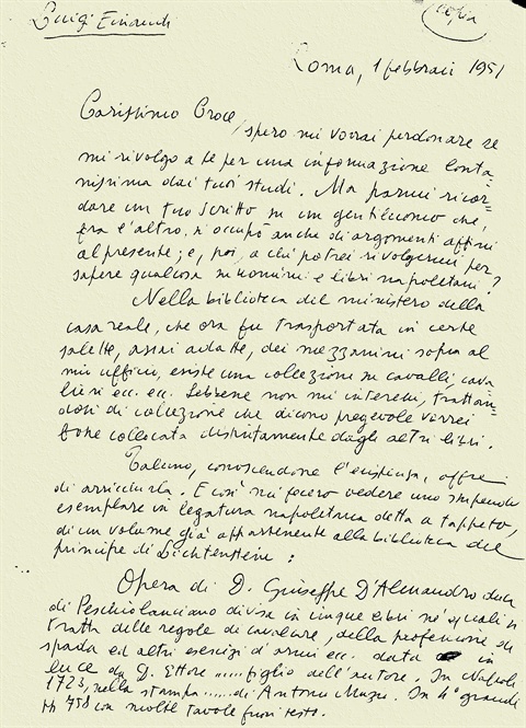 lettera del Presidente Einaudi a Benedetto Croce (pagina 1)